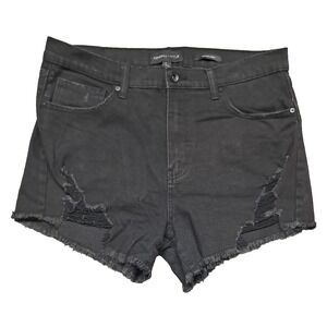 Kendall and Kylie Shorts Womens Sz 13 The Icon Black Jean Denim Frayed Cut-Off
